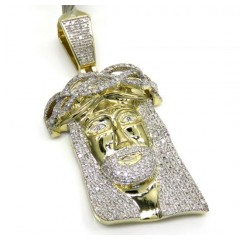 10k Yellow Gold Large Diamond Jesus Face Pendant 0.90ct