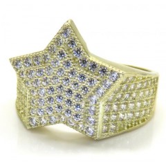 10k Yellow Gold Double Layer Cz Star Ring 2.50ct