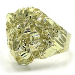 10k Yellow Gold Diamond Cut Lion Face Ring 