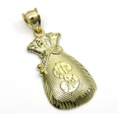 10k Yellow Gold Diamond Cut Medium Money Bag Pendant 