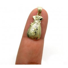 10k Yellow Gold Diamond Cut Mini Money Bag Pendant 