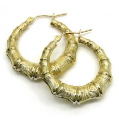 10k Yellow Gold Hollow Medium Bamboo Hoops 