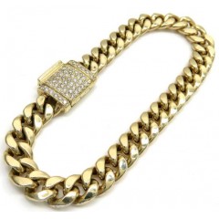 10k Yellow Gold Diamond Lock Hollow Puffed Miami Bracelet 8