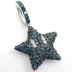 14k White Gold Blue Diamond Mario Star Pendant 1.20ct