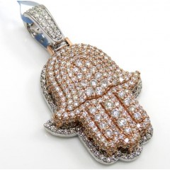 14k Two Tone Gold Vs Diamond Double Layered Hamsa Pendant 2.23ct