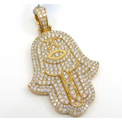 14k Yellow Gold Vs Diamond Egyptian Hamsa Pendant 3.02ct