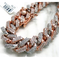 14k Two Tone Solid White & Rose Gold Thick Diamond Miami Bracelet 8.50 Inch 12mm 9.25ct