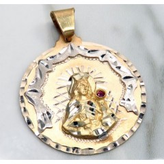 14k Two Tone Gold Medium Santa Barbara Ruby Cz Pendant 0.05ct