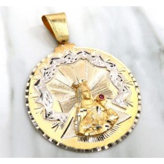 10k Two Tone Gold Large Santa Barbara Ruby Cz Pendant 0.10ct