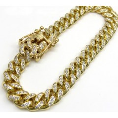 14k Solid Yellow Gold Diamond Miami Bracelet 8.50 Inch 8mm 3.00ct