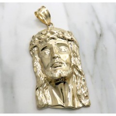 10k Solid Yellow Gold Xxl Classic Jesus Face Pendant 