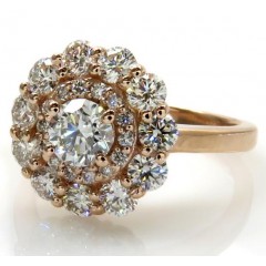 14k Rose Gold Vs Round Diamond Halo Cluster Engagement  Ring 1.50ct 