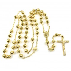 10k Yellow Gold Smooth Bead Rosary Chain 26 Inch 6mm 
