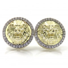 10k Yellow Gold Lion Diamond Halo Earrings 0.16ct 