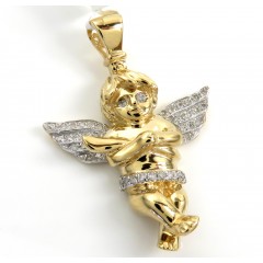 14k Yellow Gold Small Diamond Praying Angel Pendant 0.18ct