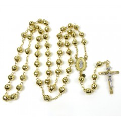 10k Yellow Gold Disco Ball Bead Rosary Chain 26 Inch 6mm 