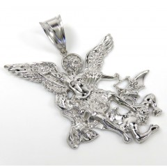 14k White Gold Solid Back Angel Vs Demon Large Pendant 