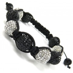 Black & White Xl Rhinestone MacramÃ© Black Bead Rope Bracelet 10.00ct