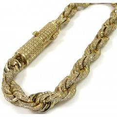 10k Yellow Gold 360 Fully Iced Out  Solid Rope Bracelet 8.25 Inch 5.86ct