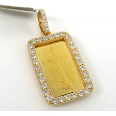 10k Yellow Gold Diamond Frame With 24k Gold Cross Bar Pendant 1.18ct