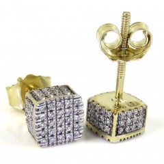10k Yellow Gold 5x5 Diamond Cube Earrings 0.21ct