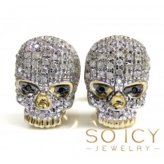 10k Yellow Gold Black & White Diamond Skull Earrings 0.23ct