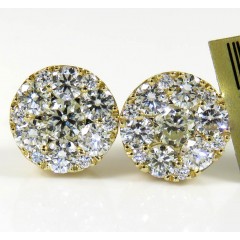 10k Yellow Gold Round Frame 26 Diamond Cluster 9mm Earrings 1.55ct