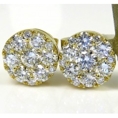 10k Yellow Gold Round Frame 26 Diamond Cluster 8mm Earrings 1.10ct