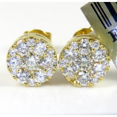 10k Yellow Gold Round Frame 26 Diamond Cluster 7mm Earrings 0.77ct