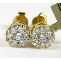 10k Yellow Gold Round Frame 26 Diamond Cluster 6mm Earrings 0.45ct