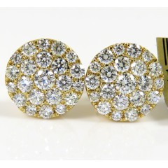 10k Yellow Gold Round Diamond 10mm Cluster Earrings 1.12ct
