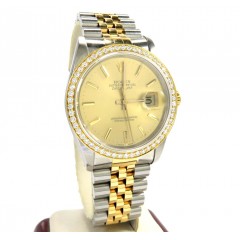 Rolex Date Just Perpetual Two Tone 36mm Custom Diamond Bezel 1.50CT