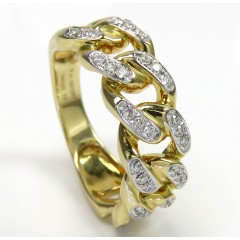 14k Yellow Gold Solid Diamond 8.5mm Cuban Ring 0.37ct