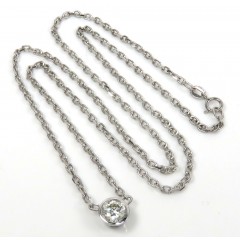 14k White Gold Bezel Diamond Cable Link Necklace 16-22