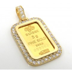 14k Yellow Gold Large Diamond Credit Suisse Bar Pendant 1.35ct