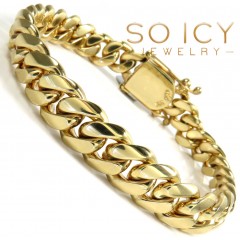 14k Yellow Gold Solid Thick Miami Bracelet 8.25 Inches 10.50mm
