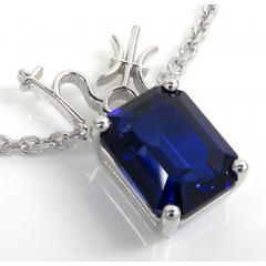 .925 Sterling Silver Octagon Cut Blue Sapphire Cable Link Necklace 16-22
