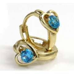 14k Yellow Gold Kids Aquamarine Heart Earrings 0.20ct