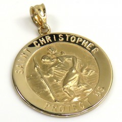 14k Yellow Gold Small Saint Christopher Protect Us Coin Pendant 