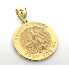 14k Yellow Gold Small Saint Michael Pray For Us Coin Pendant 