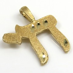 14k Yellow Gold Diamond Cut Solid Small Chai Pendant