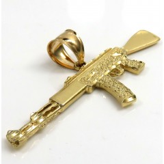 14k Yellow Gold Solid Ak-47 Rifle Pendant 