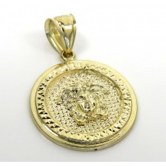 10k Yellow Gold Round Halo Medusa Head Pendant 