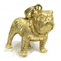 14k Yellow Gold Diamond Cut Bull Dog Pendant 