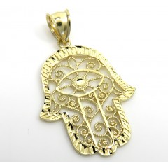 10k Yellow Gold Medium Fancy Hamsa Pendant 