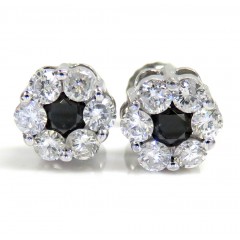 14k Gold Black & White Diamond 7mm Cluster Earrings 1.00ct