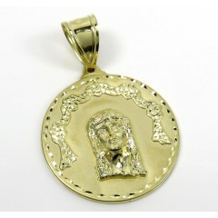 10k Yellow Gold Diamond Cut Medium Jesus Face Pendant 