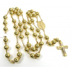 14k Yellow Gold Xl Smooth Bead Rosary Chain 28 Inch 8mm