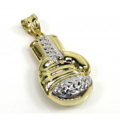 14k Yellow Gold Two Tone Small Diamond Cut 3-d Boxing Glove Pendant 