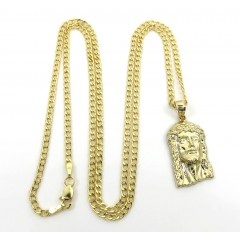 10k Yellow Gold Small Classic Jesus Pendant With 18-24 Inch 2.50mm Cuban Chain 